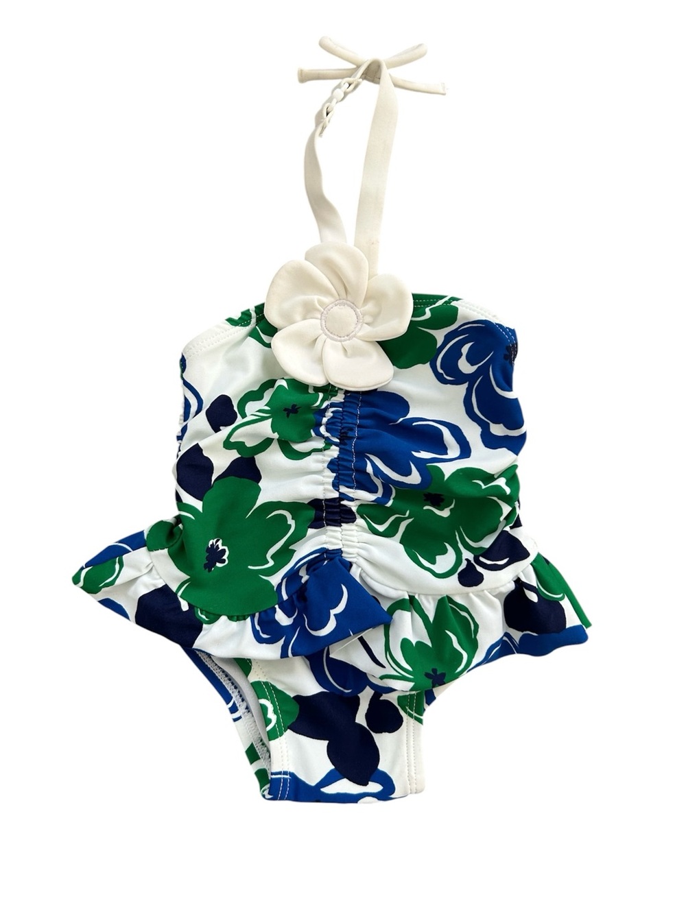 NWT Janie & Jack White Blue Green Floral Print Baby Swimsuit Size 3-6 Months